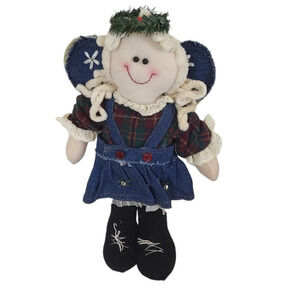 Prima Creations Standing Plush Garden Angel Fairy Denim Overalls Standing Halo
